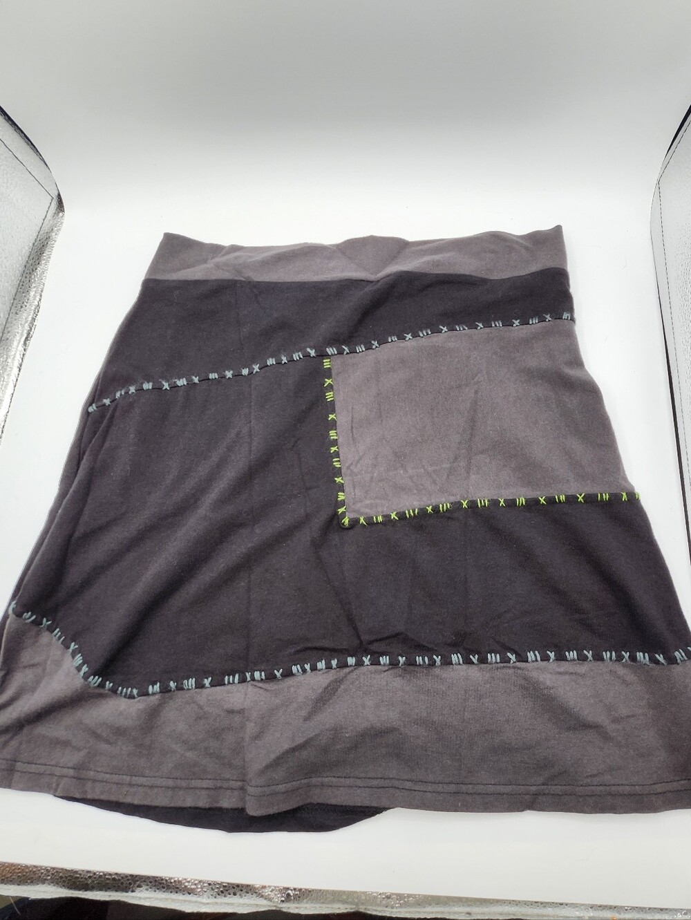 Avatar Two-Tone Black & Gray Mini Skirt with Contrast Stitching Cotton